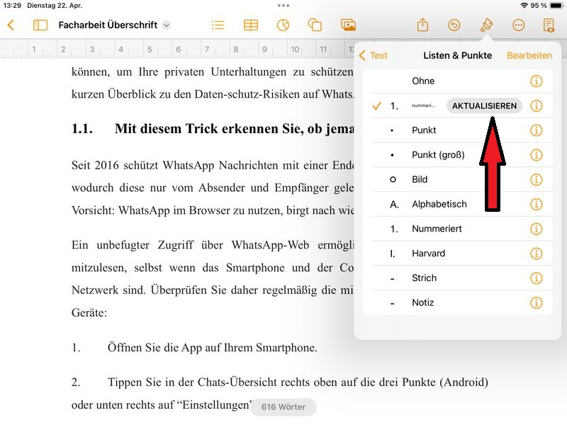 Ablauf Überschriftennummerierung