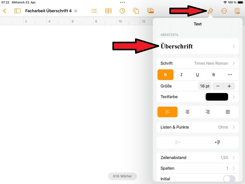 Formatvorlage Überschrift durch Formatvorlage Facharbeit ersetzen